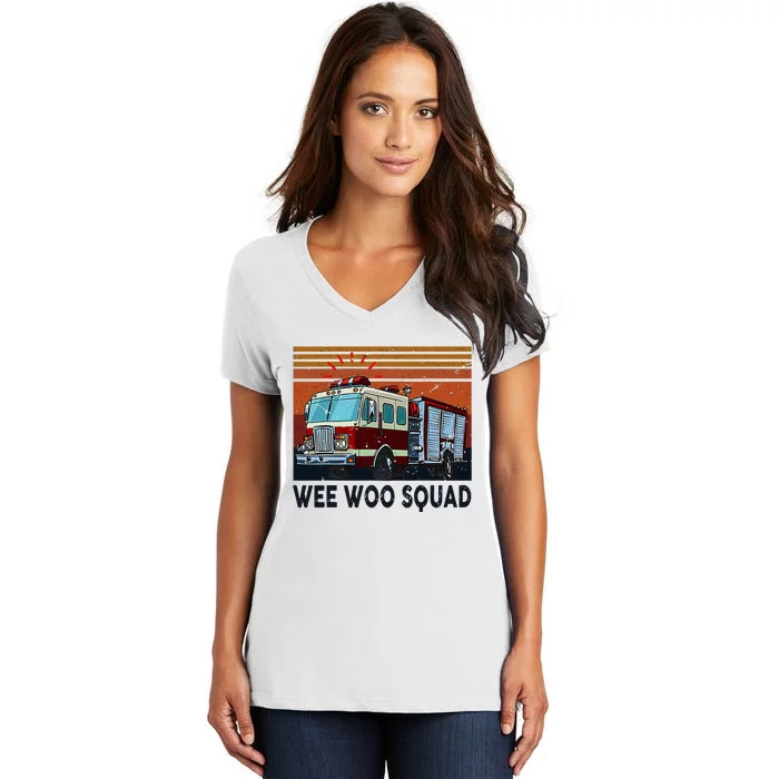 Wee Woo Squad Fire Truck Firefighter Vintage Women's V-Neck T-Shirt