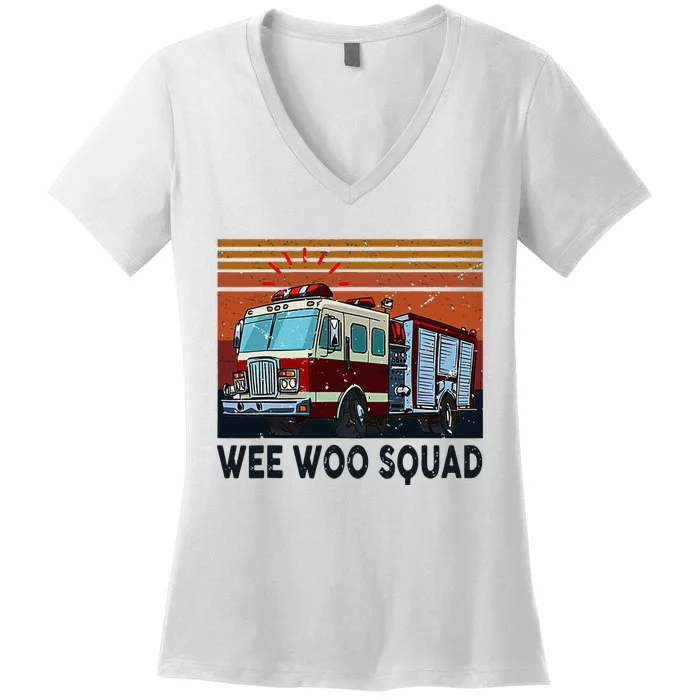 Wee Woo Squad Fire Truck Firefighter Vintage Women's V-Neck T-Shirt