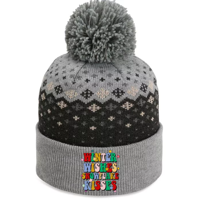 Winter Wishes Snowflake Kisses Retro Christmas The Baniff Cuffed Pom Beanie