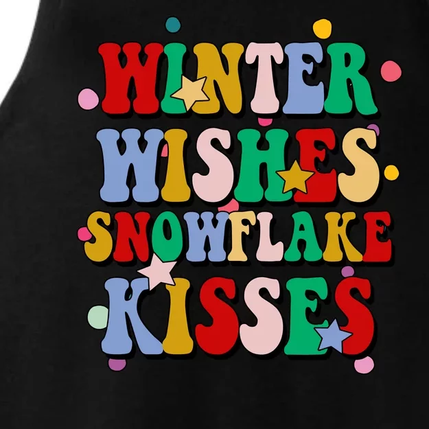 Winter Wishes Snowflake Kisses Retro Christmas Ladies Tri-Blend Wicking Tank