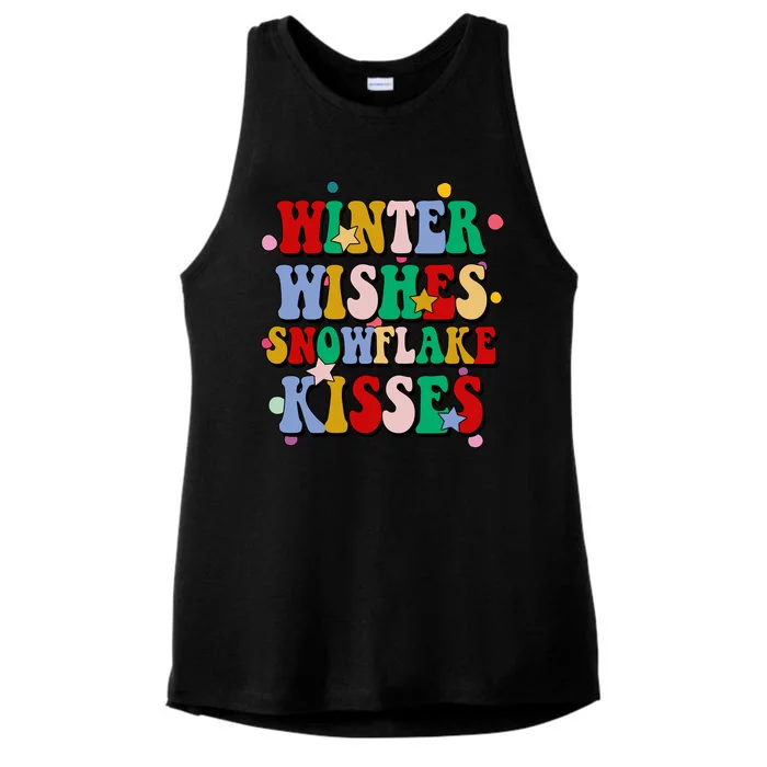 Winter Wishes Snowflake Kisses Retro Christmas Ladies Tri-Blend Wicking Tank