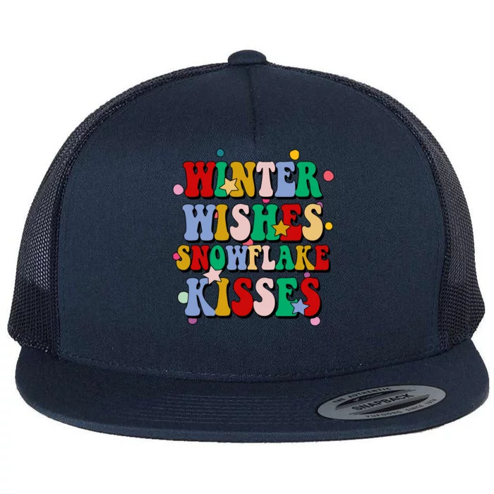 Winter Wishes Snowflake Kisses Retro Christmas Flat Bill Trucker Hat