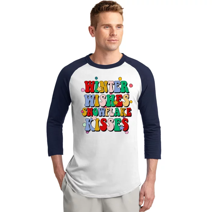 Winter Wishes Snowflake Kisses Retro Christmas Baseball Sleeve Shirt