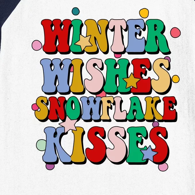 Winter Wishes Snowflake Kisses Retro Christmas Baseball Sleeve Shirt