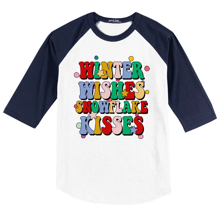 Winter Wishes Snowflake Kisses Retro Christmas Baseball Sleeve Shirt