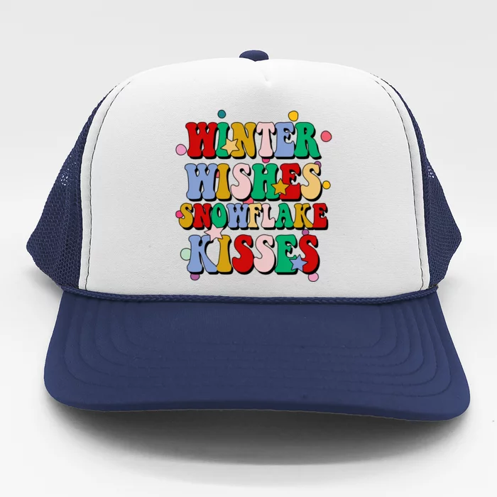 Winter Wishes Snowflake Kisses Retro Christmas Trucker Hat