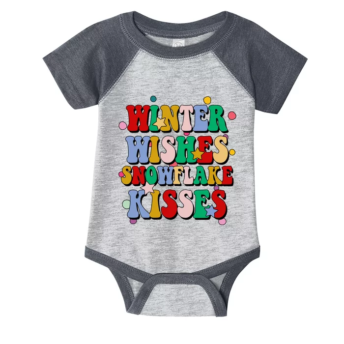 Winter Wishes Snowflake Kisses Retro Christmas Infant Baby Jersey Bodysuit