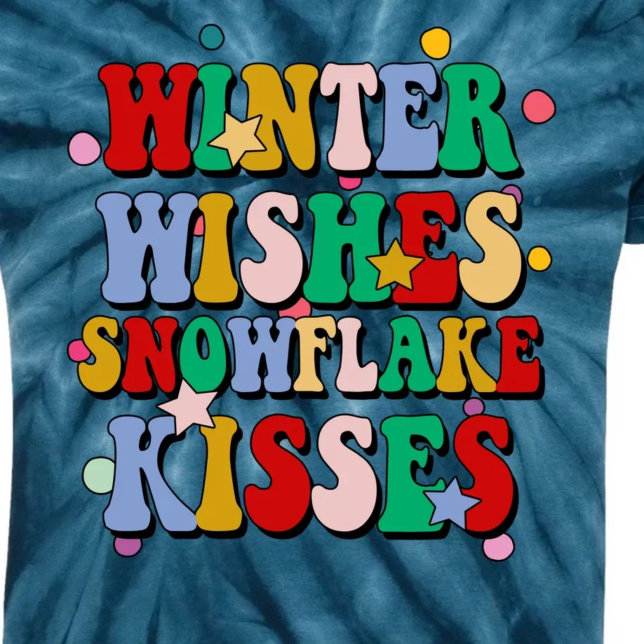 Winter Wishes Snowflake Kisses Retro Christmas Kids Tie-Dye T-Shirt