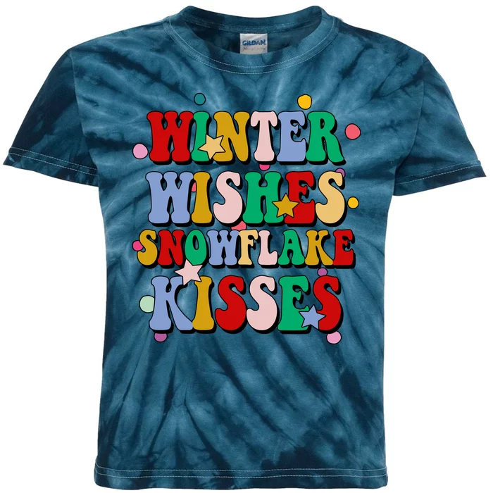 Winter Wishes Snowflake Kisses Retro Christmas Kids Tie-Dye T-Shirt