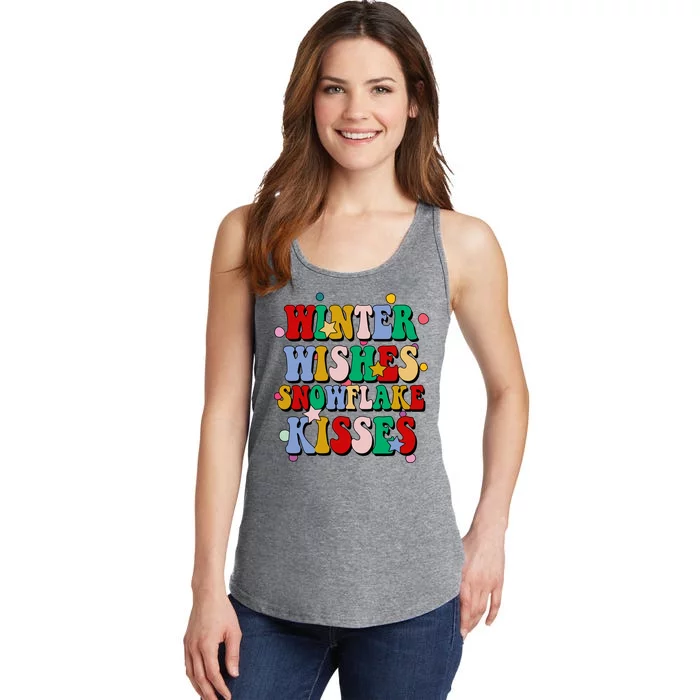 Winter Wishes Snowflake Kisses Retro Christmas Ladies Essential Tank