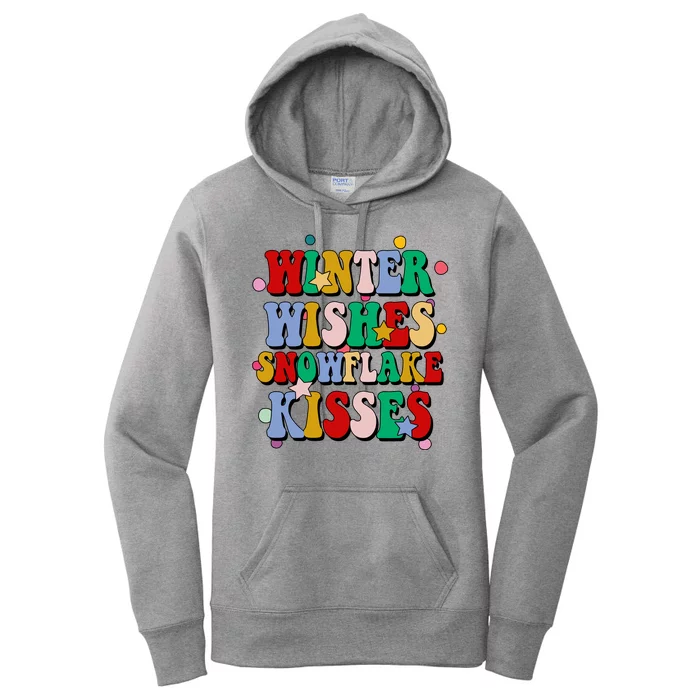 Winter Wishes Snowflake Kisses Retro Christmas Women's Pullover Hoodie