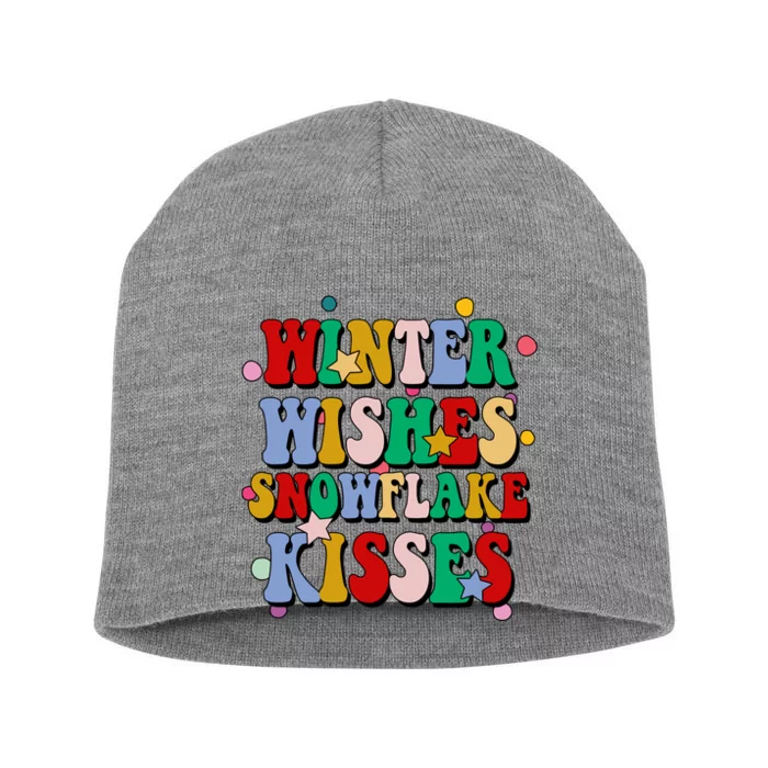 Winter Wishes Snowflake Kisses Retro Christmas Short Acrylic Beanie