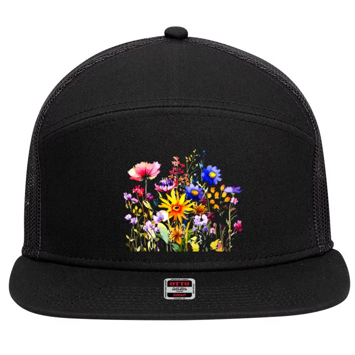 Women Wildflower Summer Flowers Blooming Floral Graphic 7 Panel Mesh Trucker Snapback Hat