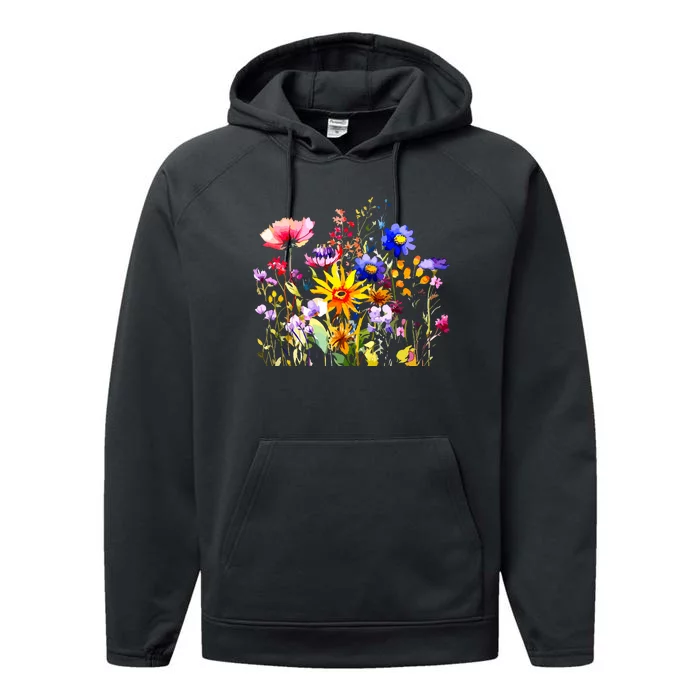 Women Wildflower Summer Flowers Blooming Floral Graphic Performance Fleece Hoodie