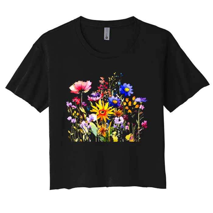 Women Wildflower Summer Flowers Blooming Floral Graphic Women's Crop Top Tee