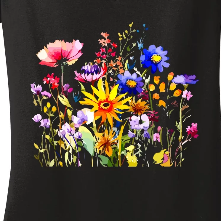 Women Wildflower Summer Flowers Blooming Floral Graphic Women's V-Neck T-Shirt