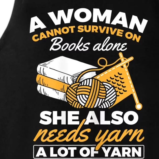 Womens Woman Survives On Books Yarn Knitting Crochet Ladies Tri-Blend Wicking Tank