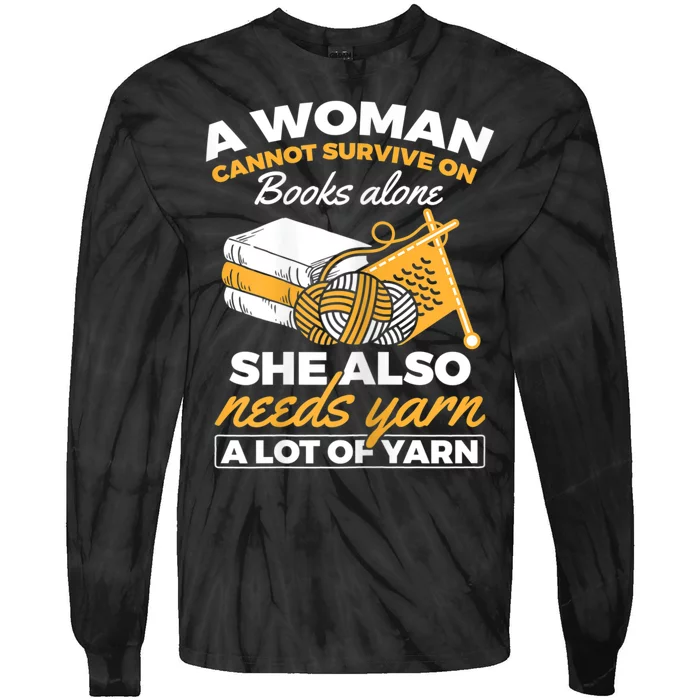 Womens Woman Survives On Books Yarn Knitting Crochet Tie-Dye Long Sleeve Shirt