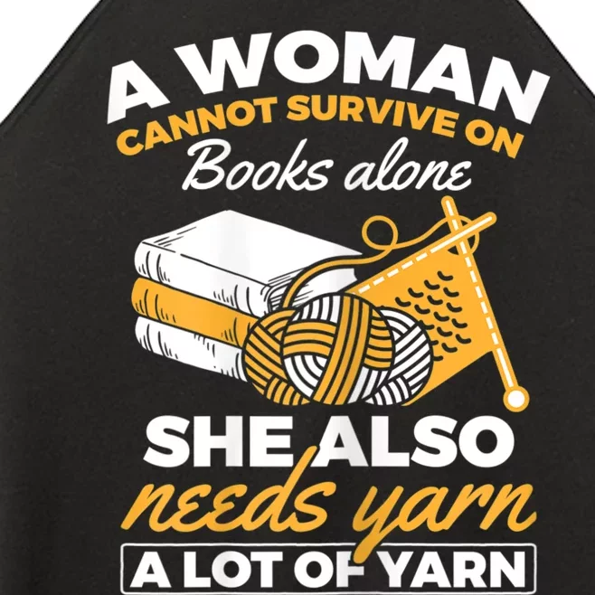 Womens Woman Survives On Books Yarn Knitting Crochet Women’s Perfect Tri Rocker Tank