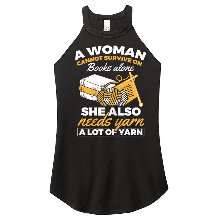 Womens Woman Survives On Books Yarn Knitting Crochet Women’s Perfect Tri Rocker Tank