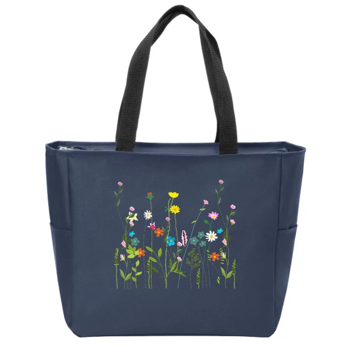 Women Wildflower Summer Flowers Blooming Floral Graphic Zip Tote Bag