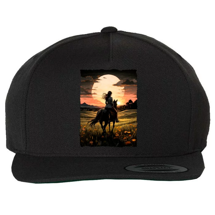 Wild West Sunset Rider Girl Wool Snapback Cap