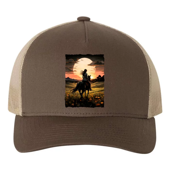 Wild West Sunset Rider Girl Yupoong Adult 5-Panel Trucker Hat