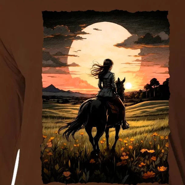 Wild West Sunset Rider Girl Cooling Performance Long Sleeve Crew