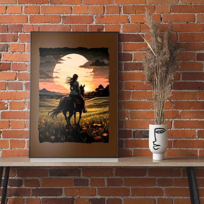 Wild West Sunset Rider Girl Poster