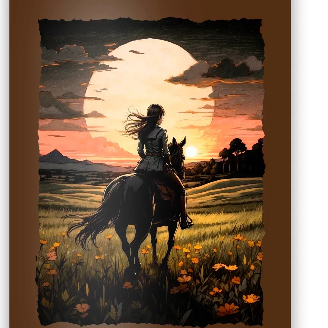 Wild West Sunset Rider Girl Poster