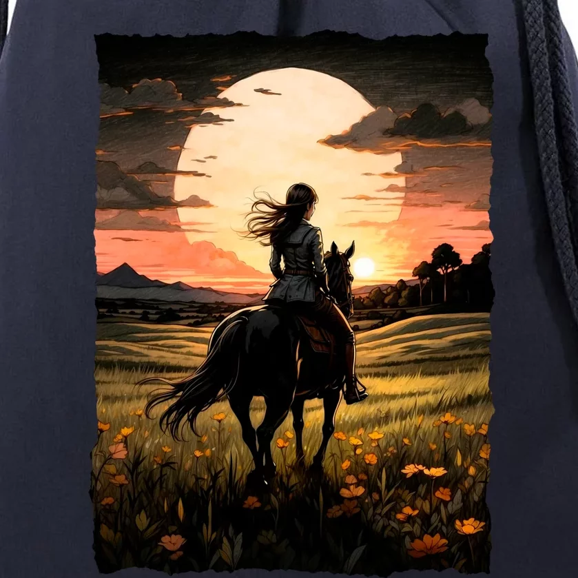 Wild West Sunset Rider Girl Drawstring Bag