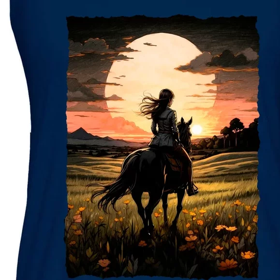 Wild West Sunset Rider Girl Ladies Essential Flowy Tank