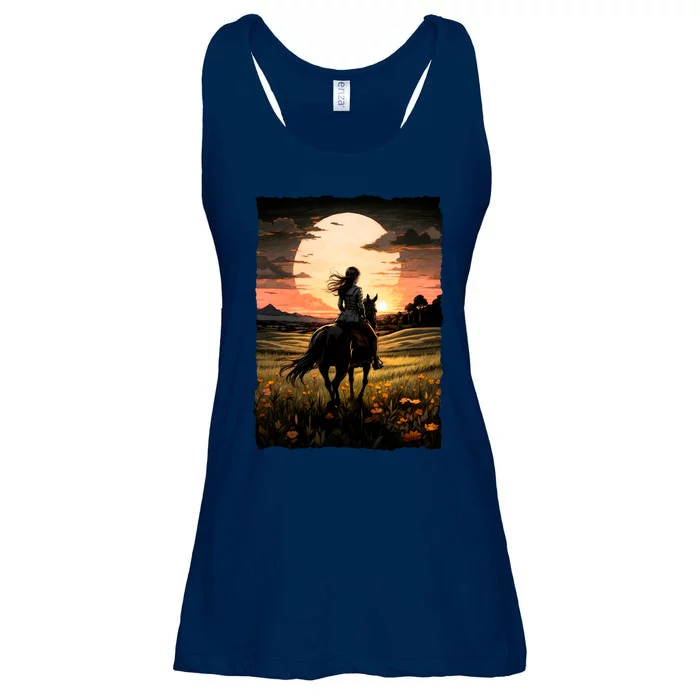 Wild West Sunset Rider Girl Ladies Essential Flowy Tank