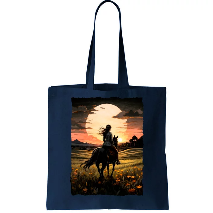 Wild West Sunset Rider Girl Tote Bag