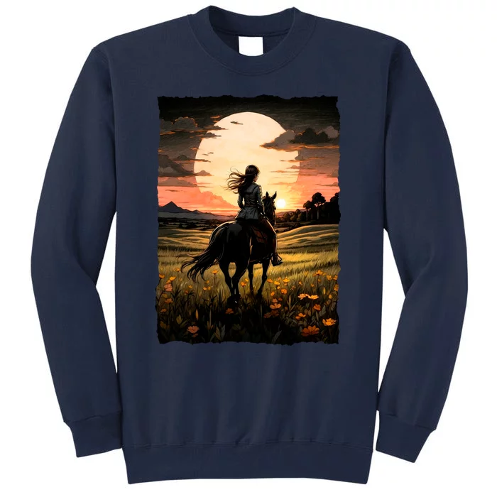 Wild West Sunset Rider Girl Tall Sweatshirt