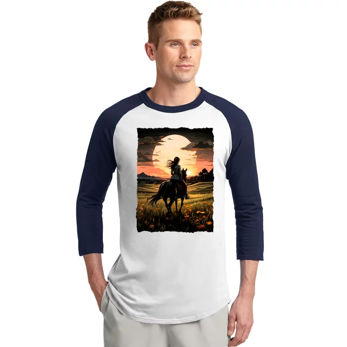 Wild West Sunset Rider Girl Baseball Sleeve Shirt