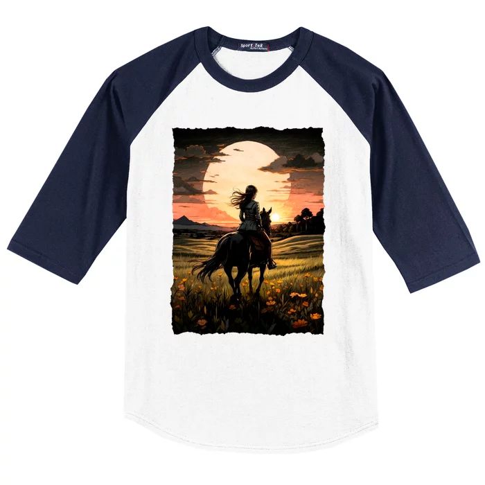 Wild West Sunset Rider Girl Baseball Sleeve Shirt