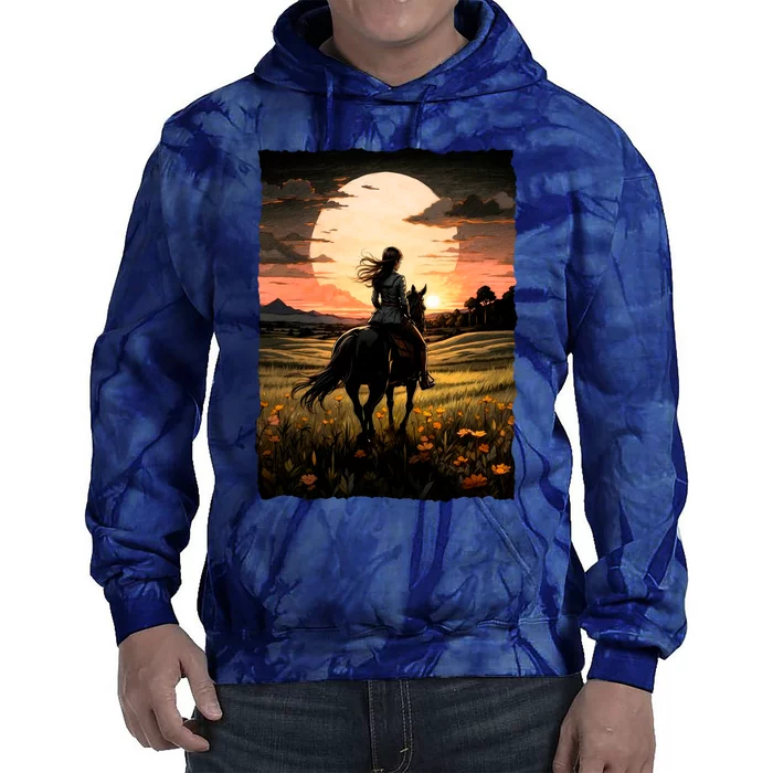 Wild West Sunset Rider Girl Tie Dye Hoodie