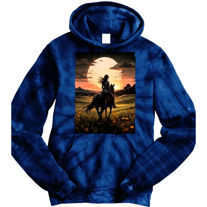 Wild West Sunset Rider Girl Tie Dye Hoodie