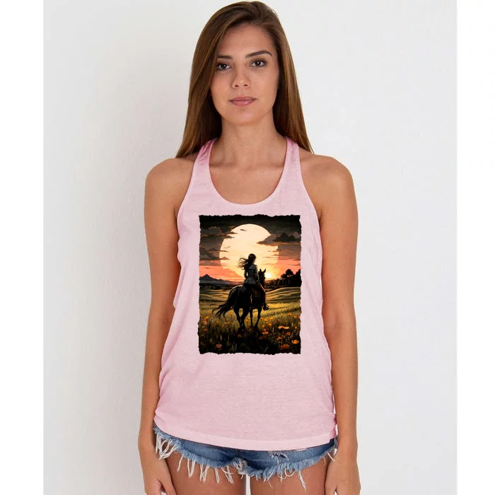 Wild West Sunset Rider Girl Women's Knotted Racerback Tank