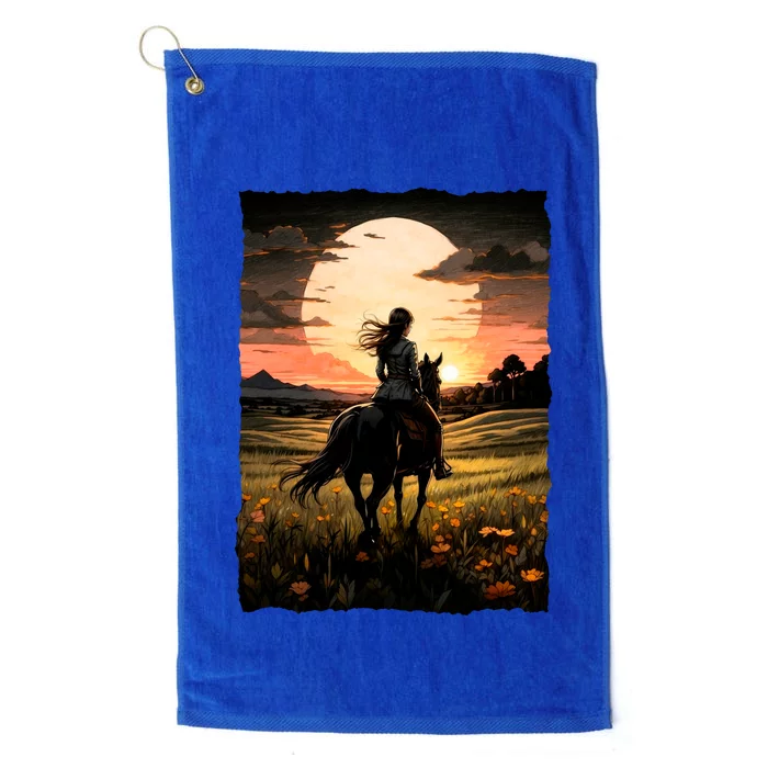 Wild West Sunset Rider Girl Platinum Collection Golf Towel