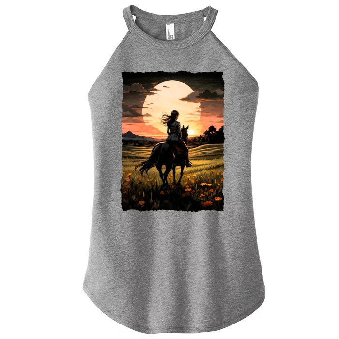 Wild West Sunset Rider Girl Women’s Perfect Tri Rocker Tank