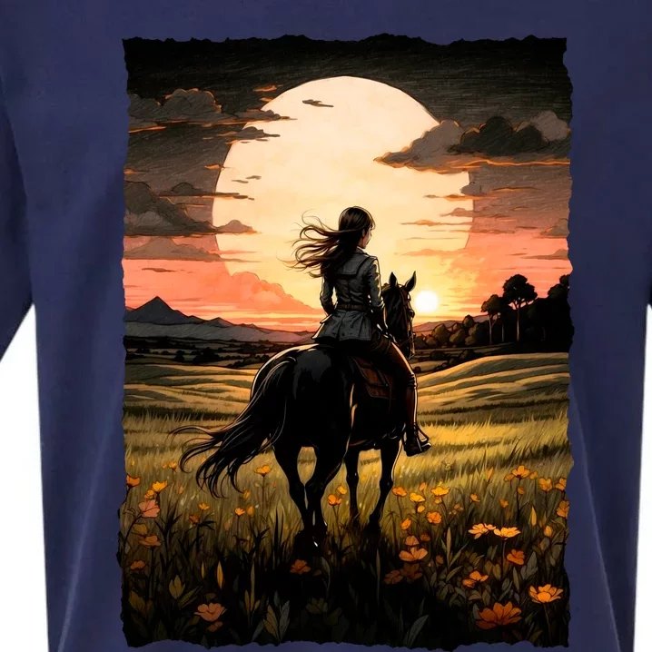 Wild West Sunset Rider Girl Sueded Cloud Jersey T-Shirt