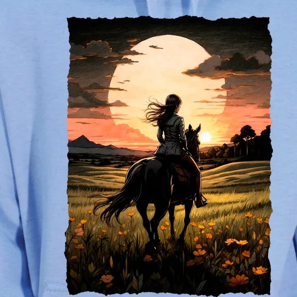 Wild West Sunset Rider Girl Unisex Surf Hoodie