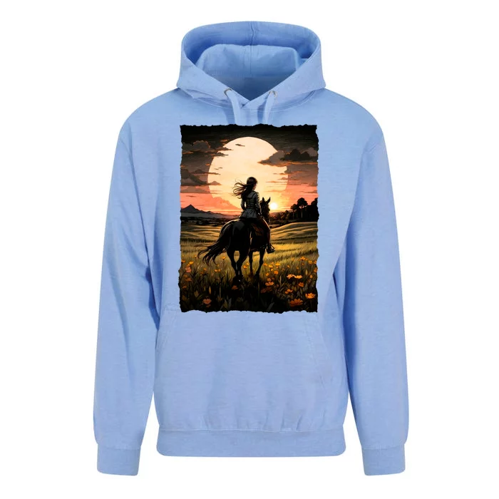 Wild West Sunset Rider Girl Unisex Surf Hoodie