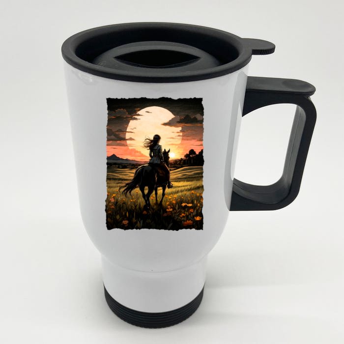 Wild West Sunset Rider Girl Front & Back Stainless Steel Travel Mug