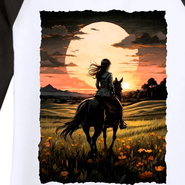 Wild West Sunset Rider Girl Women's Tri-Blend 3/4-Sleeve Raglan Shirt