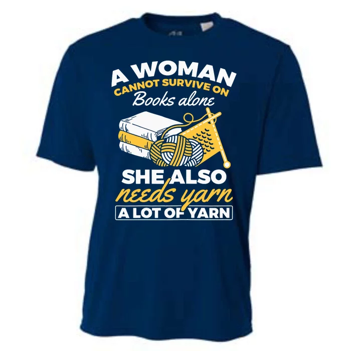 Womens Woman Survives On Books Yarn Knitting Crochet Cooling Performance Crew T-Shirt