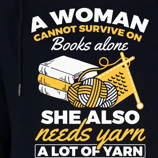 Womens Woman Survives On Books Yarn Knitting Crochet Womens Funnel Neck Pullover Hood