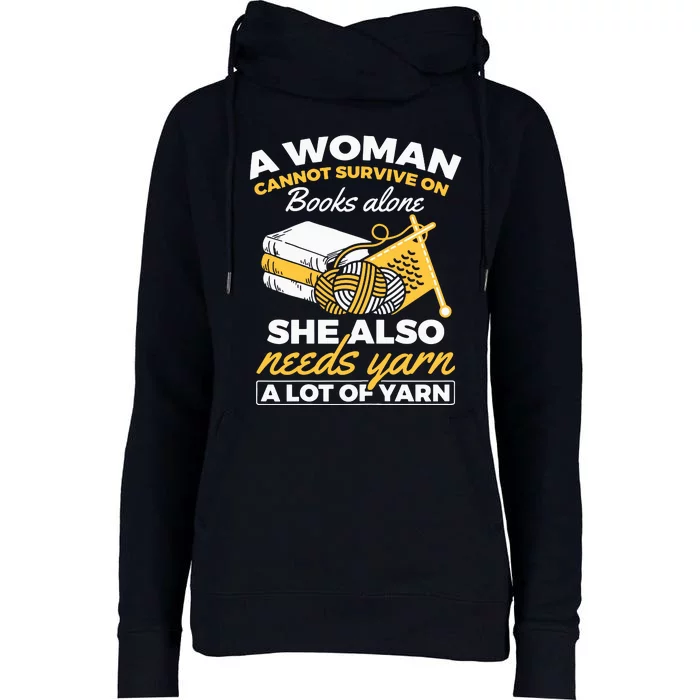 Womens Woman Survives On Books Yarn Knitting Crochet Womens Funnel Neck Pullover Hood